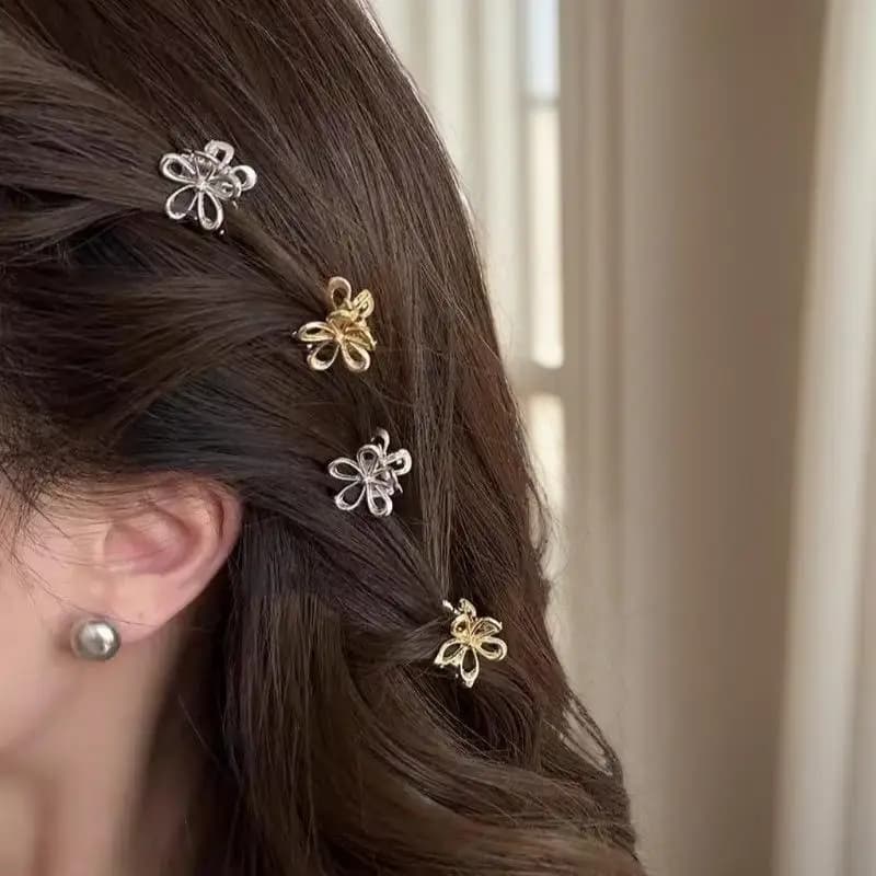 10 Pezzi Mini Fermagli per Capelli in Metallo Dorato e Argentato a Forma di Fiore e Farfalla, Piccoli Fermagli a Squalo Stile Coreano per Donna, Accessori per Capelli