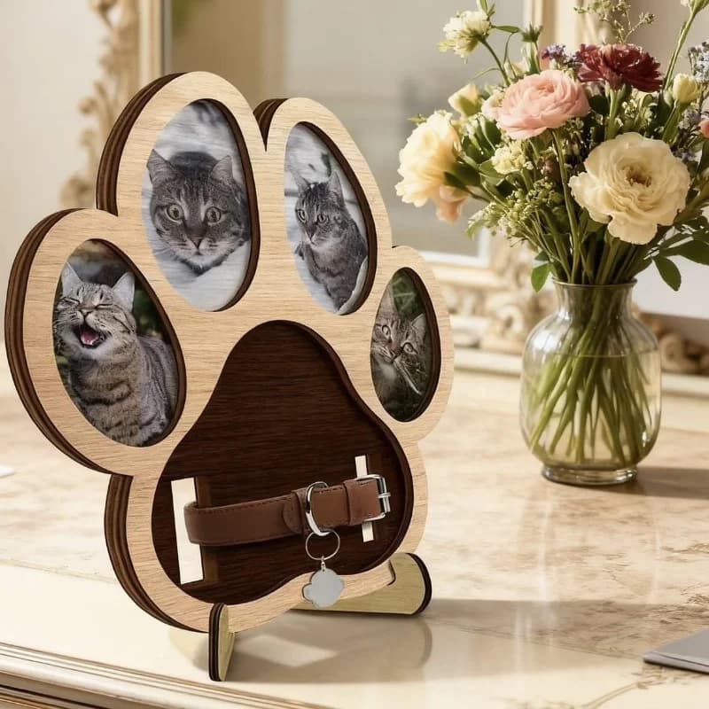 Paw Shaped Wooden Photo Frame Multi-Picture Pet Memorial Remembrance Gift for Dog Cat Loss Portable Desktop & Car