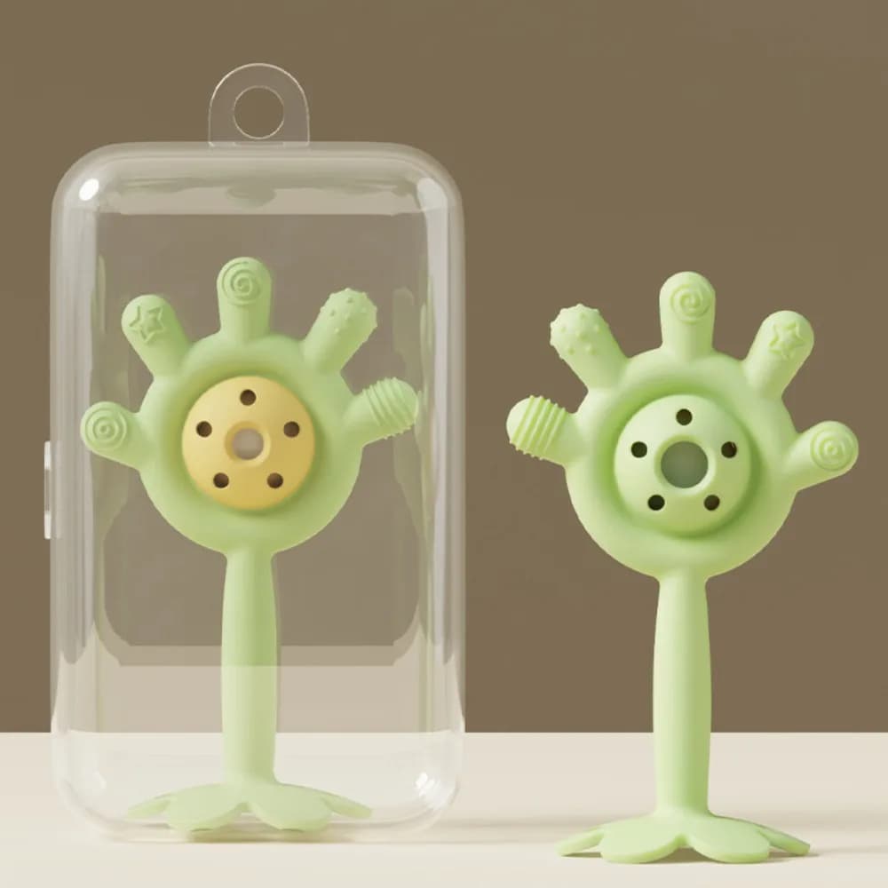 Giocattolo per massaggiagengive in silicone per uso alimentare BPA gratuito per bambini Sonaglio per dentizione Sensoriale Infantile Afferrare Shake Campana a mano Accessori lenitivi