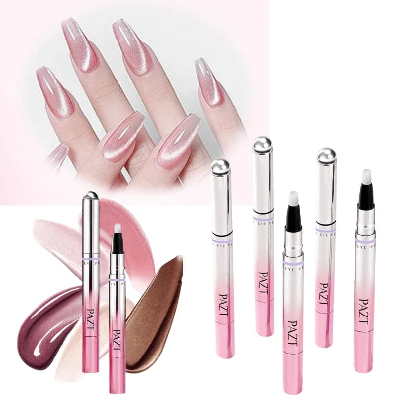 Penna Magnetica 7-in-1 per Nail Art Effetto Occhio di Gatto con Piccole Perle Magnetiche, Penna per Smalto Traslucido Nude, Strumento per la Cura delle Unghie