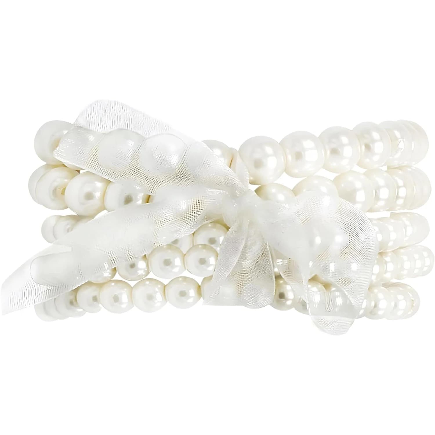Set di 5 braccialetti con perle finte, braccialetti elastici con perle imitazione, braccialetti multistrato con nastro elastico.