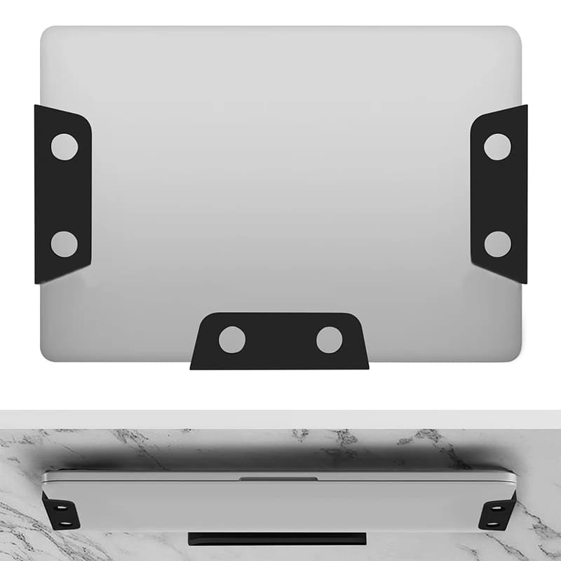 Supporto per laptop sotto il tavolo Staffa di archiviazione per notebook portatile Supporto per supporto da tavolo con cuscinetto in silicone antigraffio