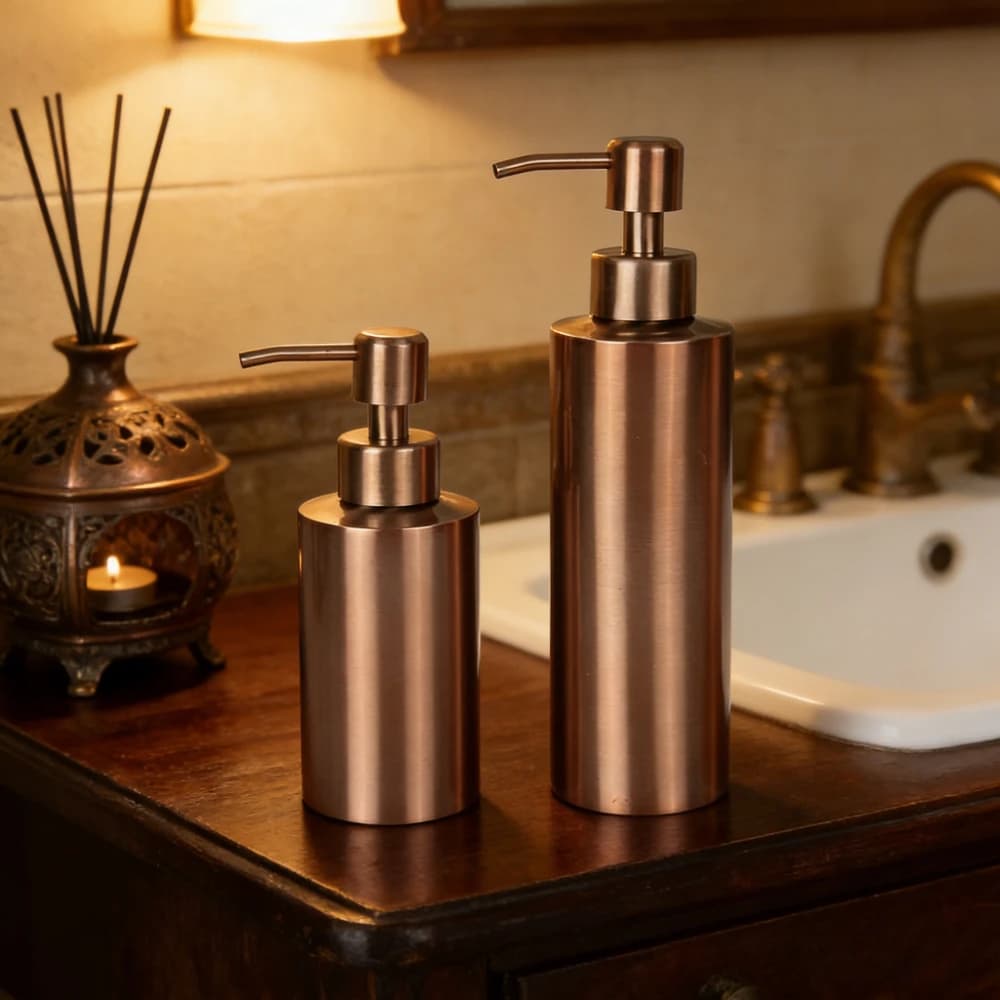 Dispenser di Sapone in Acciaio Inox Dorato, Bottiglia per Lozione da Bancone per Bagno e Cucina, Contenitore Ricaricabile per Lavaggio Mani