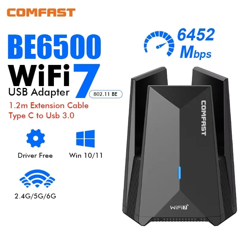 Comfast BE6500 Wifi 7 Adattatore Usb 6Ghz/5G/2G Adaptador Wifi7 Cle USB3.0 Ricevitore Antena Para PC Scheda di Rete Unità Gratuita Dongle