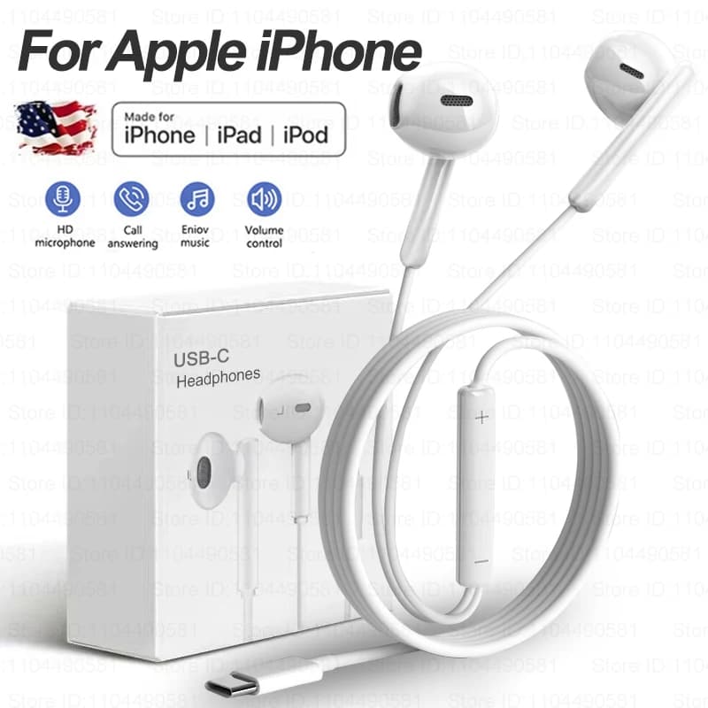 Per Apple Cuffie originali per iPhone 16 Pro Max 15 14 13 12 11 Auricolari in-ear XS XR 8 6 7 Auricolare cablato Accessori per telefoni