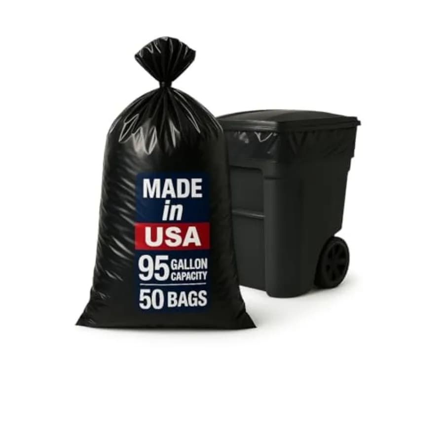 95-96 Gallon Extra-Large Black Garbage Can Liners, Heavy-Duty Trash Bags, 50 Bags, 1.5 Mil Thick, Ideal for Commercial and Home
