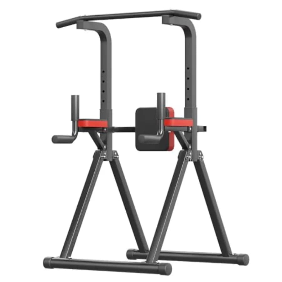 Adjustable Multifunction Folding Tower with Traction Bar, Black Steel Home Gym Station, Compact Design with Resistance