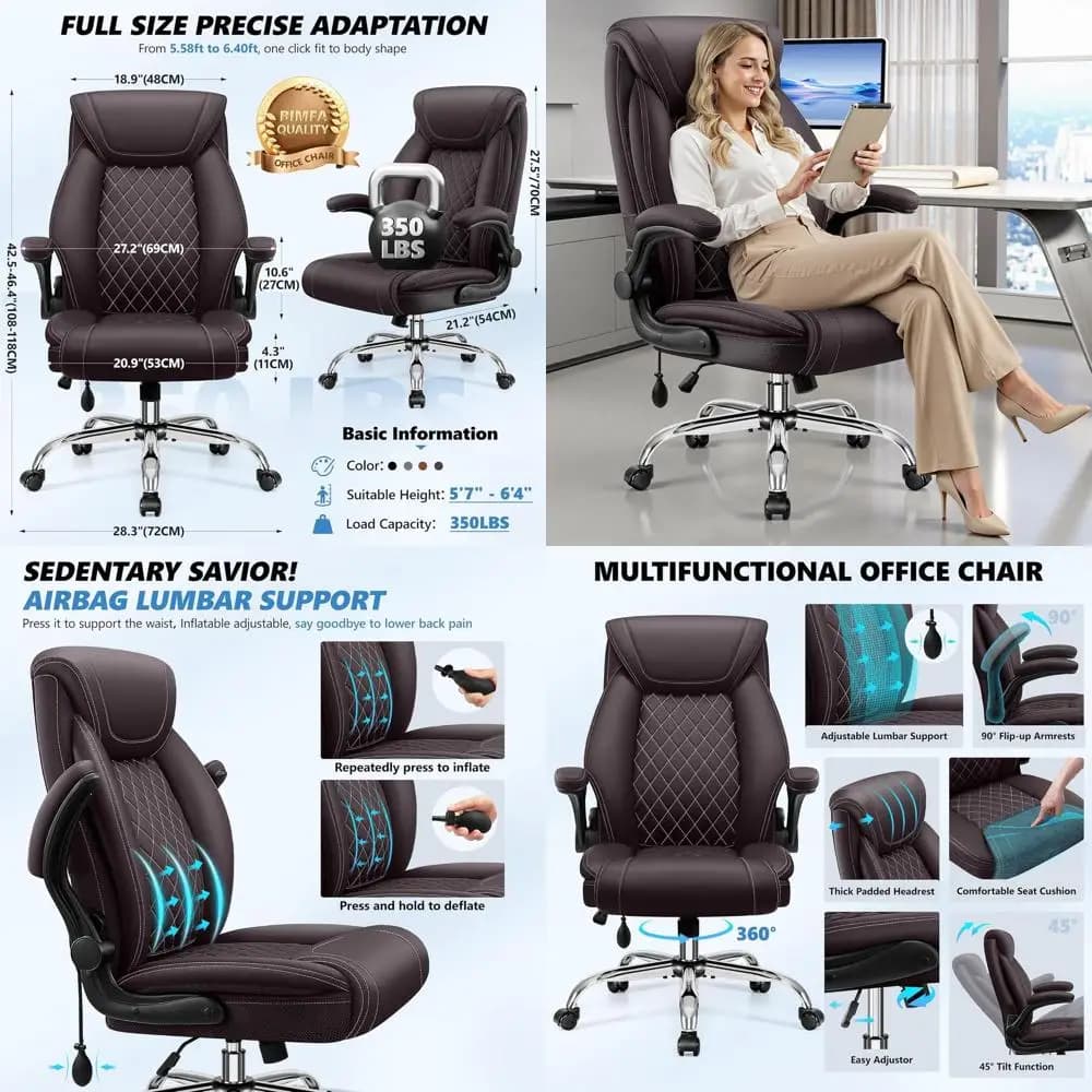 Sedia da Ufficio Ergonomica con Schienale Alto, Supporto Lombare Regolabile e Braccioli Imbottiti per Gaming Confortevole e Rotazione con Funzione Dondolo