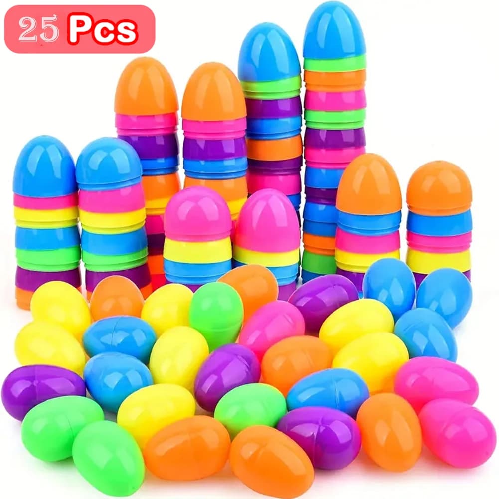 25 pezzi stampa colorata uova di Pasqua in plastica riempibili scatole regalo di caramelle fai da te giocattoli per bambini baby shower bomboniere per bambini uova vuote di Pasqua