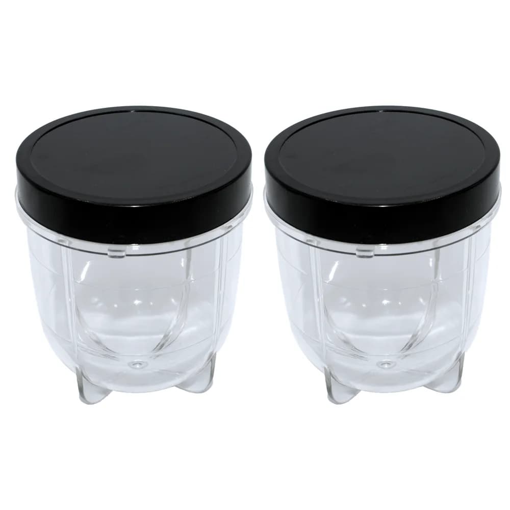Confezione da 2 tazze corte con coperchio in barattolo nero, compatibile con l'originale frullatore Magic Bullet MB1001 250 W