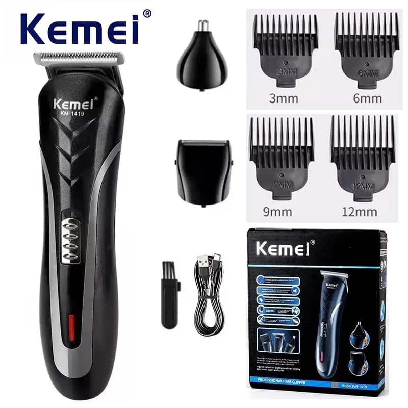 Kemei KM-1419 Tagliacapelli elettrico ricaricabile Rasoio per uso domestico da uomo e tagliacapelli per naso 3 in 1