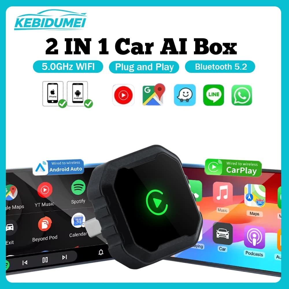 KEBIDUMEI Mini Wireless Carplay Car AI Box 5.0GHz Adattatore WiFi Android Auto Smart Dongle Bluetooth Plug & Play Accessori auto