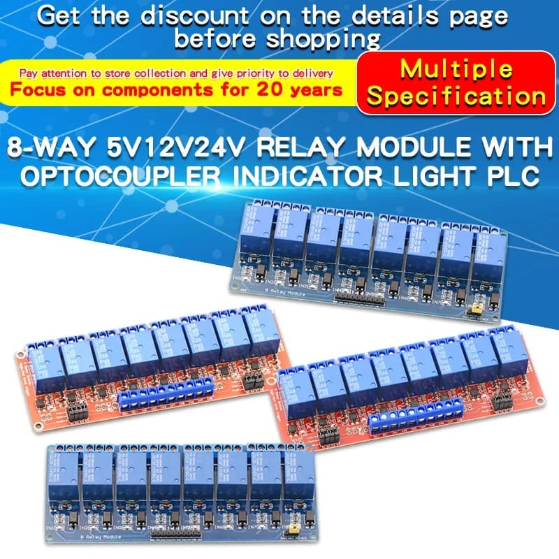 1PCS DC 5V 12V 24V 8 Channels Module Relay Shield Card with High and Low Level Optical Coupler/Trigger for Arduino Raspberry Pi
