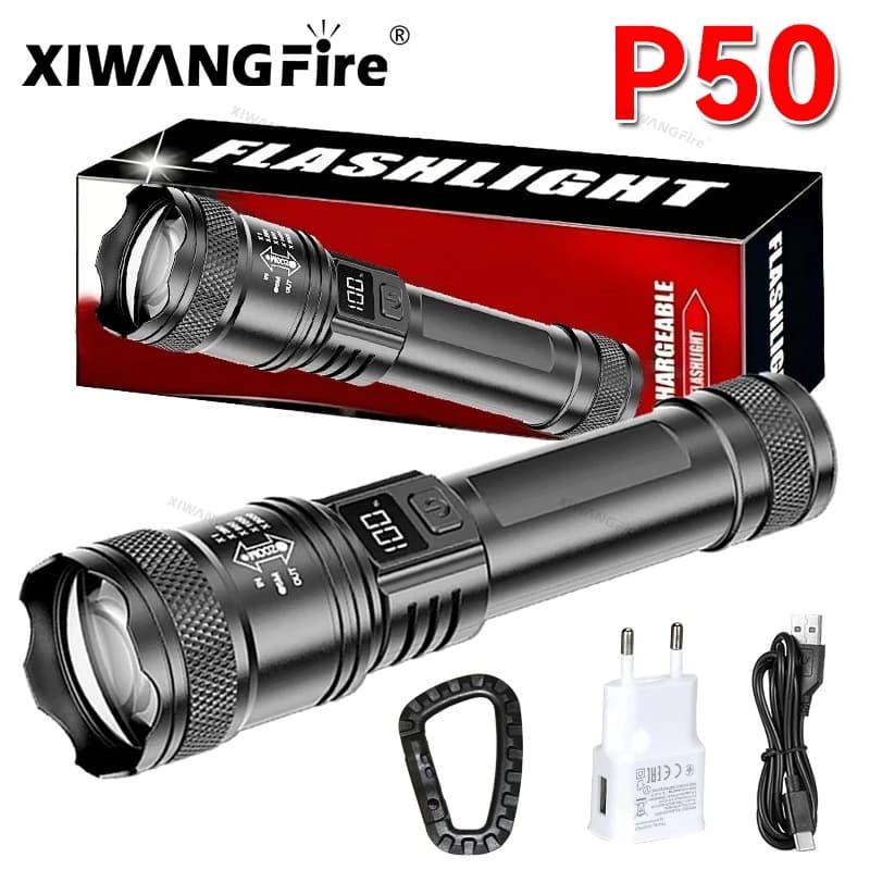 Potenti torce a LED P50 2000LM Luce tattica ultra luminosa Faretti di emergenza Luce con zoom telescopico Batteria 18650 incorporata