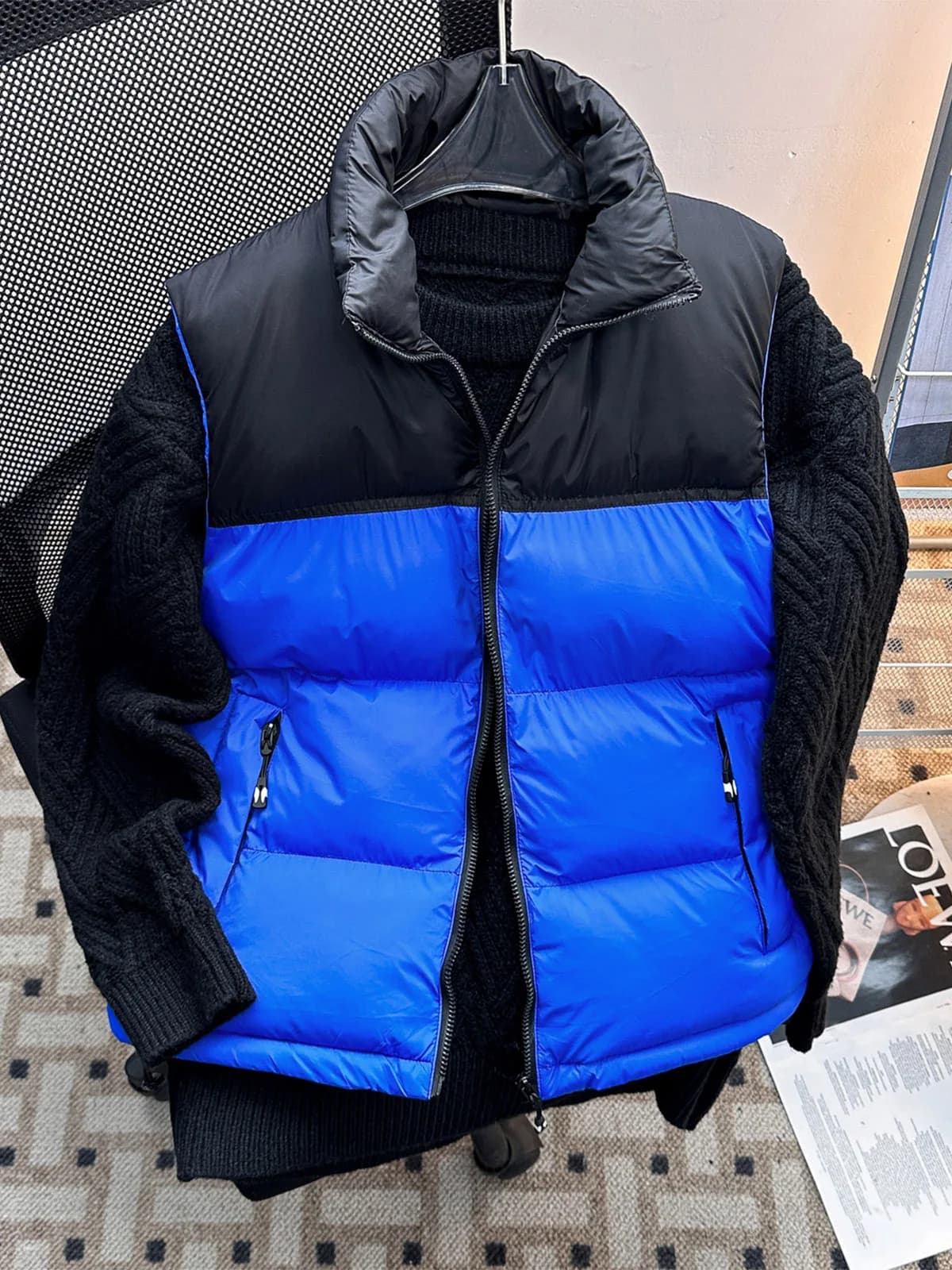 down Cotton Vest Men's Winter Stand Collar Lightweight Sportswear Trendy Ins Color Block Windproof Warm Cotton Jacket Vest