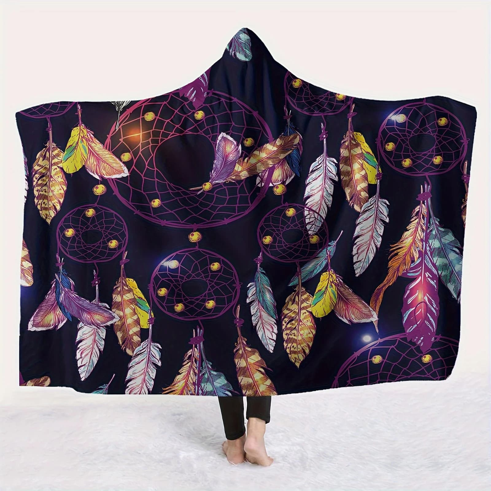 Dreamcatcher Hooded Blanket Soft, Warm Flannel with Digital Print | Cozy Cape for Sofa, Office, Bed Travel