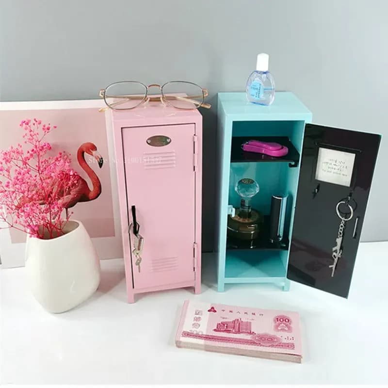 Cassetta Portaoggetti in Ferro, Armadietto Mini per Dormitorio, per Cosmetici, Denaro, Chiavi, Carte Bancarie e Altri Oggetti da Scrivania