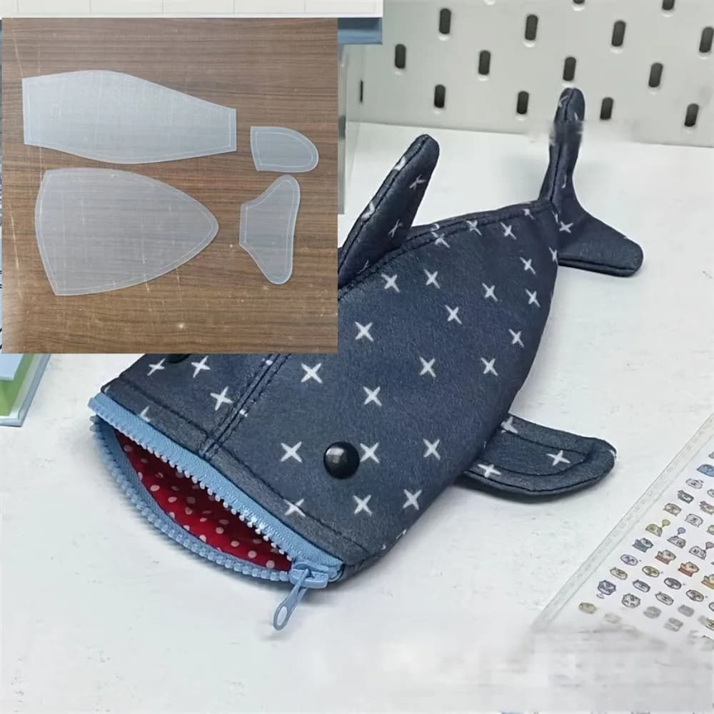 4 pezzi Stencil in acrilico trasparente a forma di squalo adorabile per astuccio, borsa con cerniera, quilting e fai da te