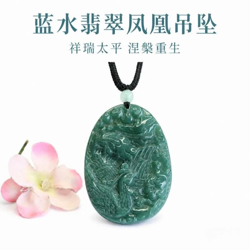 Real Natural Emerald Jade Blue Water Phoenix Pendant Necklace Carved Jadeite Jewelry Fashion Amulet Gifts Women Men Certificate