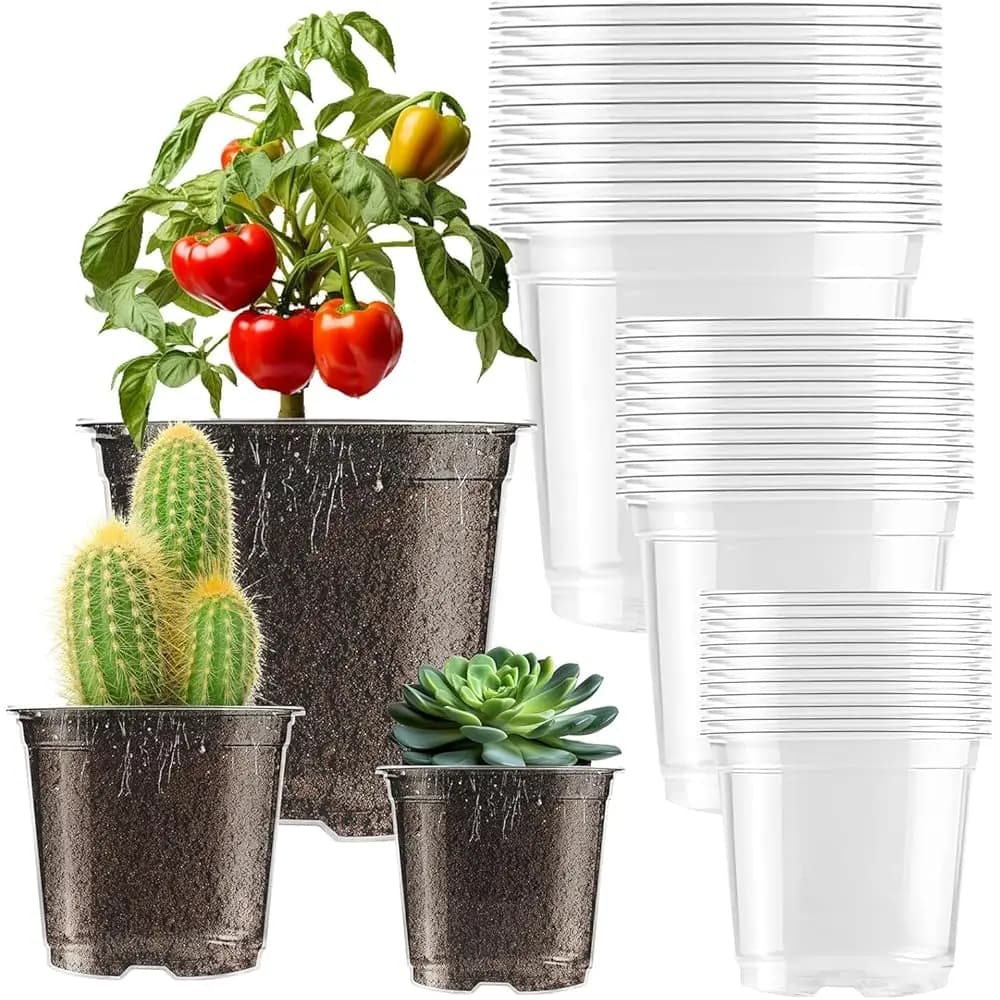Vasi trasparenti per piante, vasi in plastica da 3,5/4/5 pollici con fori di drenaggio, alta trasparenza, per piantine.