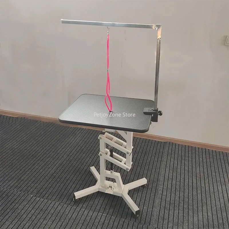 Tavolo Professionale Idraulico per Toelettatura Animali, Altezza Regolabile, con Superficie Antiscivolo e Braccio per Toelettatura