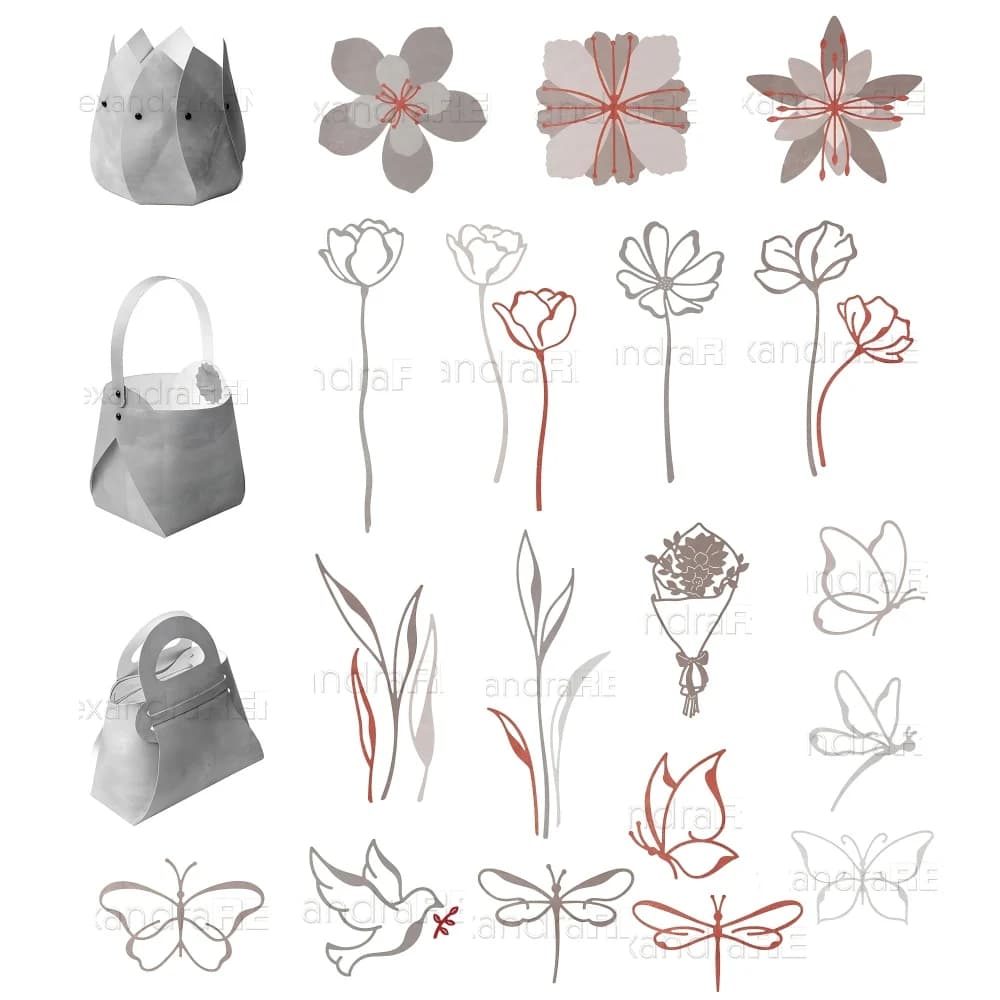 Piggy Craft - Fustelle in metallo per taglio, stampi per fiori e farfalle, serie Borsa, per scrapbooking, fustelle per carta, lame per fustellatura, stencil