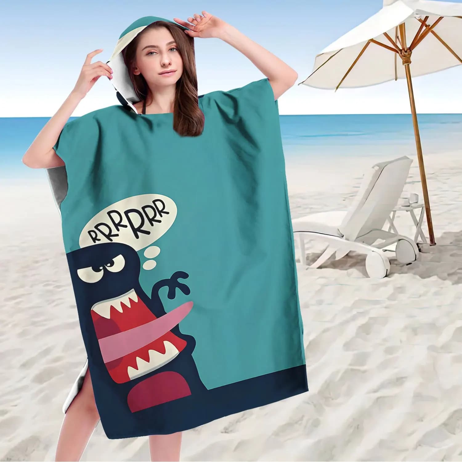 Accappatoio con Cappuccio per Bambini a Forma di Mostro Cartoonesco, Poncho in Microfibra ad Asciugatura Rapida per Piscina, Spiaggia e Doccia