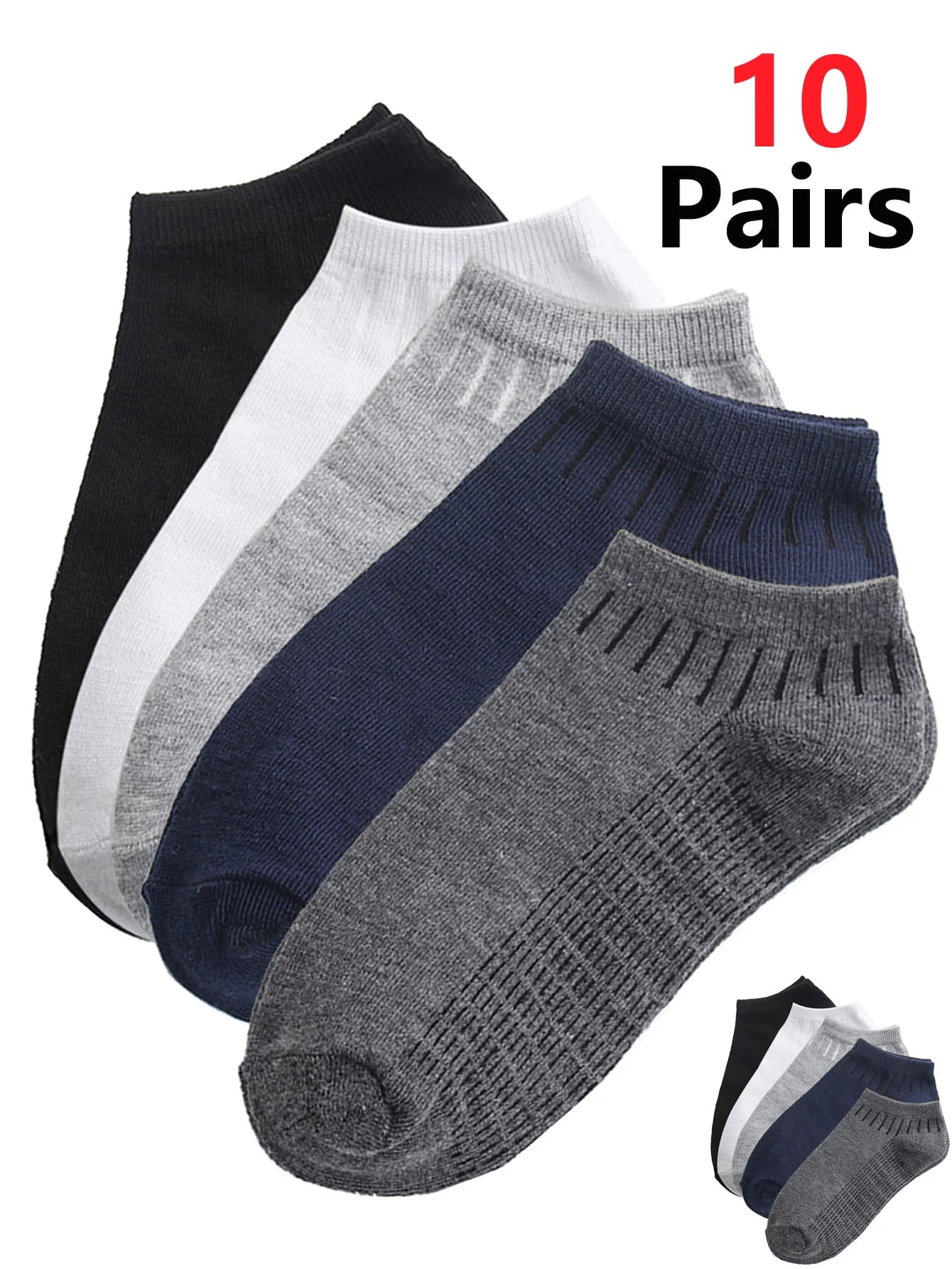 10 Pairs Men's Breathable Ankle Socks Elastic Mesh Solid Color Cotton Business Unisex plus Size EU38-46 Short Socks Lot