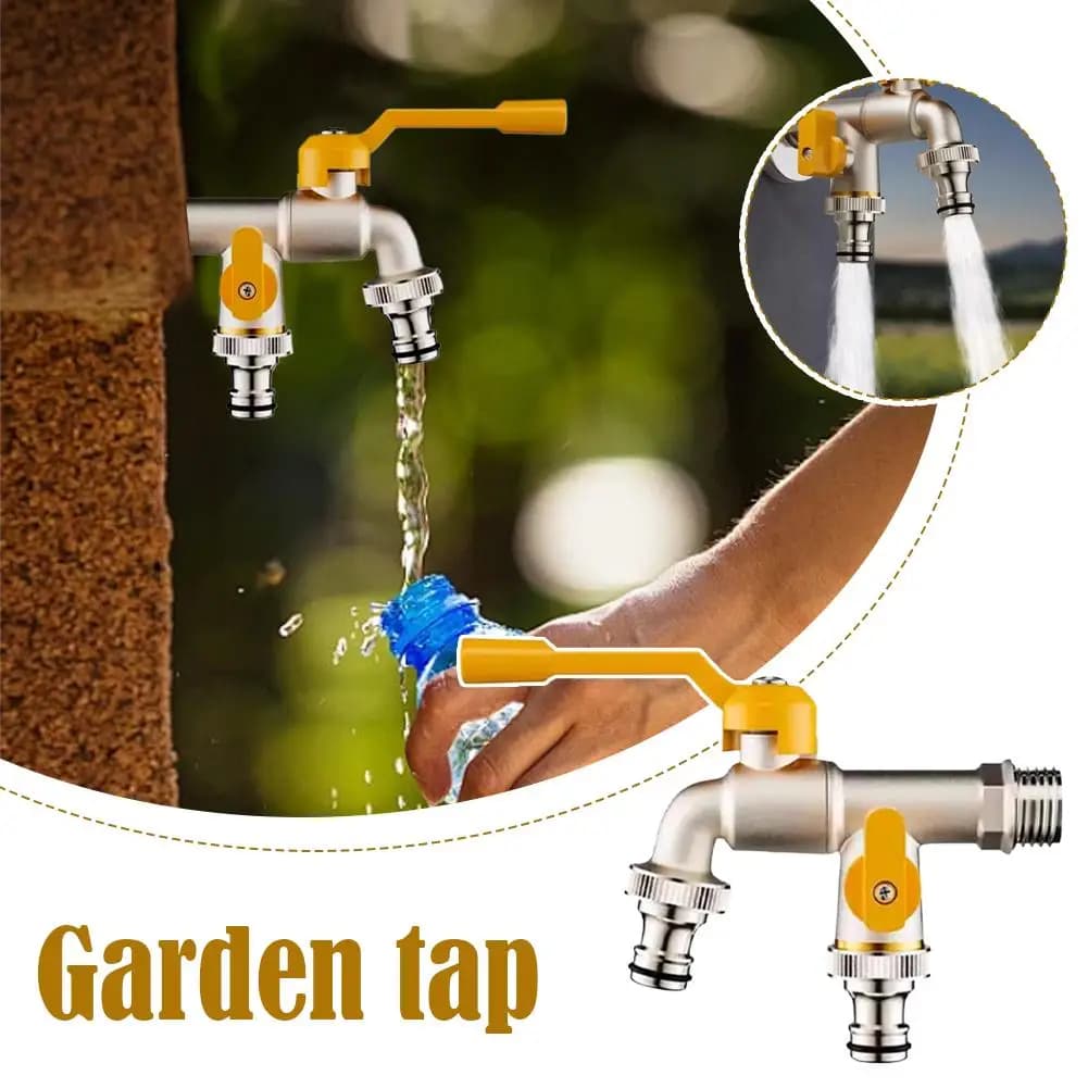 Adattatore per Rubinetto da Giardino in Ottone 1/2'' 3/4'' Connettore per Serbatoio IBC con 2 Uscite Giunto per Irrigazione Antigelo da Esterno
