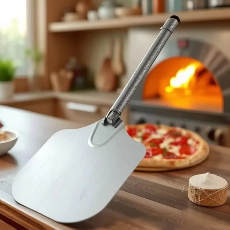 Strumento di cottura personalizzato 12 pollici Torta quadrata in metallo Pala per pizza Vassoio Server Buccia per pizza in metallo con manico pieghevole
