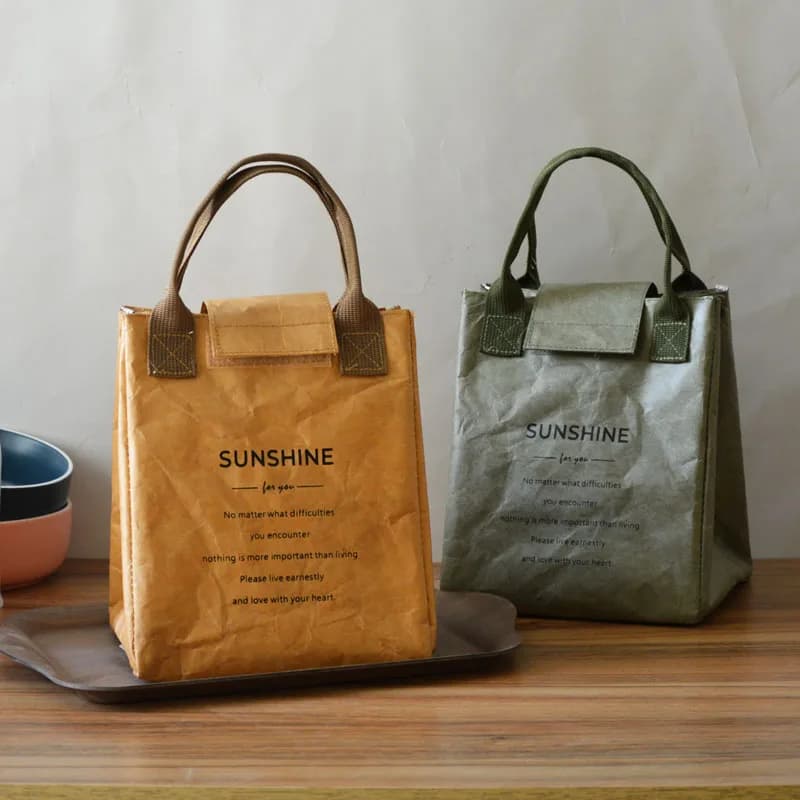 Borsa Termica Impermeabile per Pranzo, Stile Giapponese, in Carta DuPont con Foglio di Alluminio, Contenitore Portatile per Alimenti