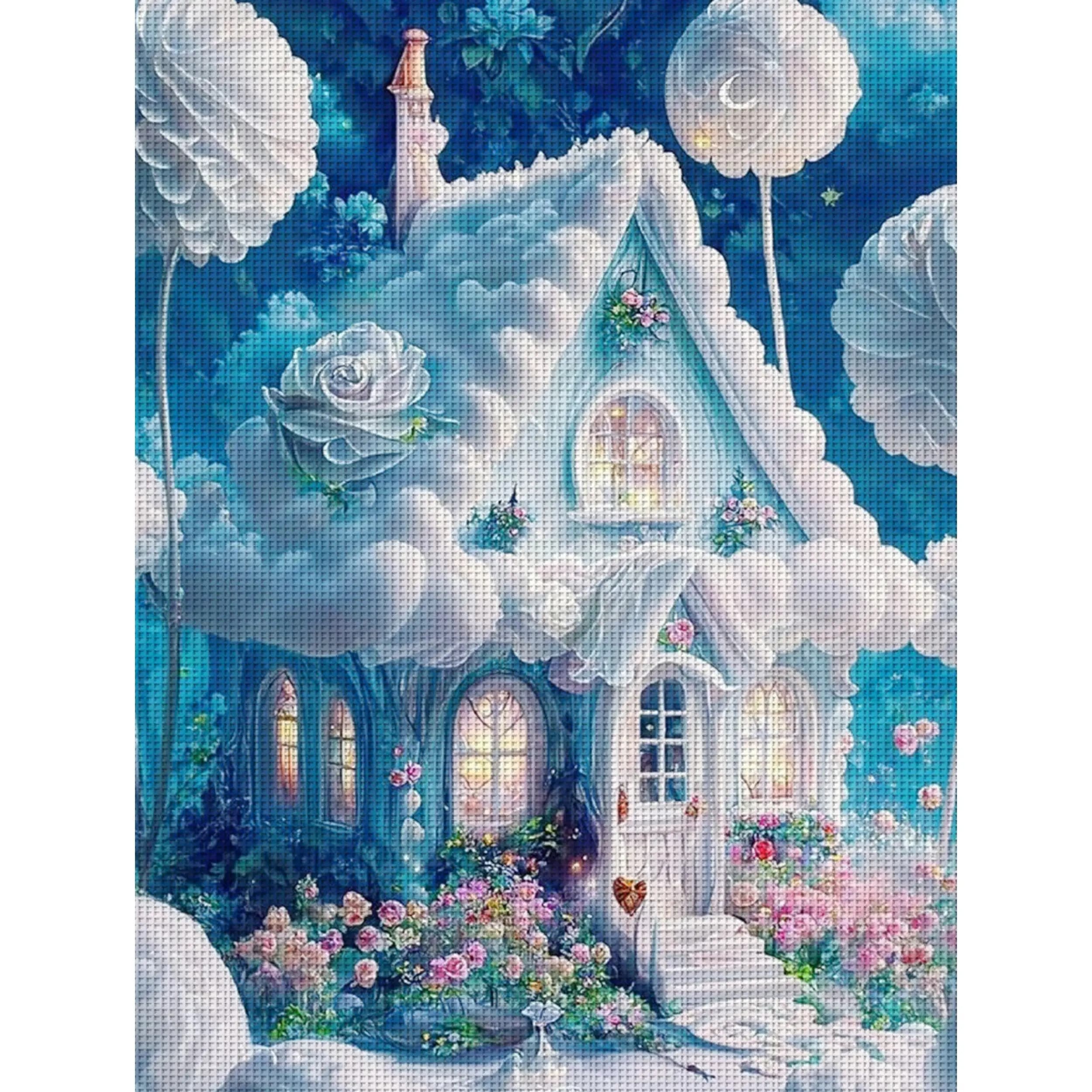 1 pezzo 36X46cm/14.17X18.11 pollici, kit fai da te per punto croce con stampa 11CT, Cloud House, set di punto croce rilassante per principianti adulti