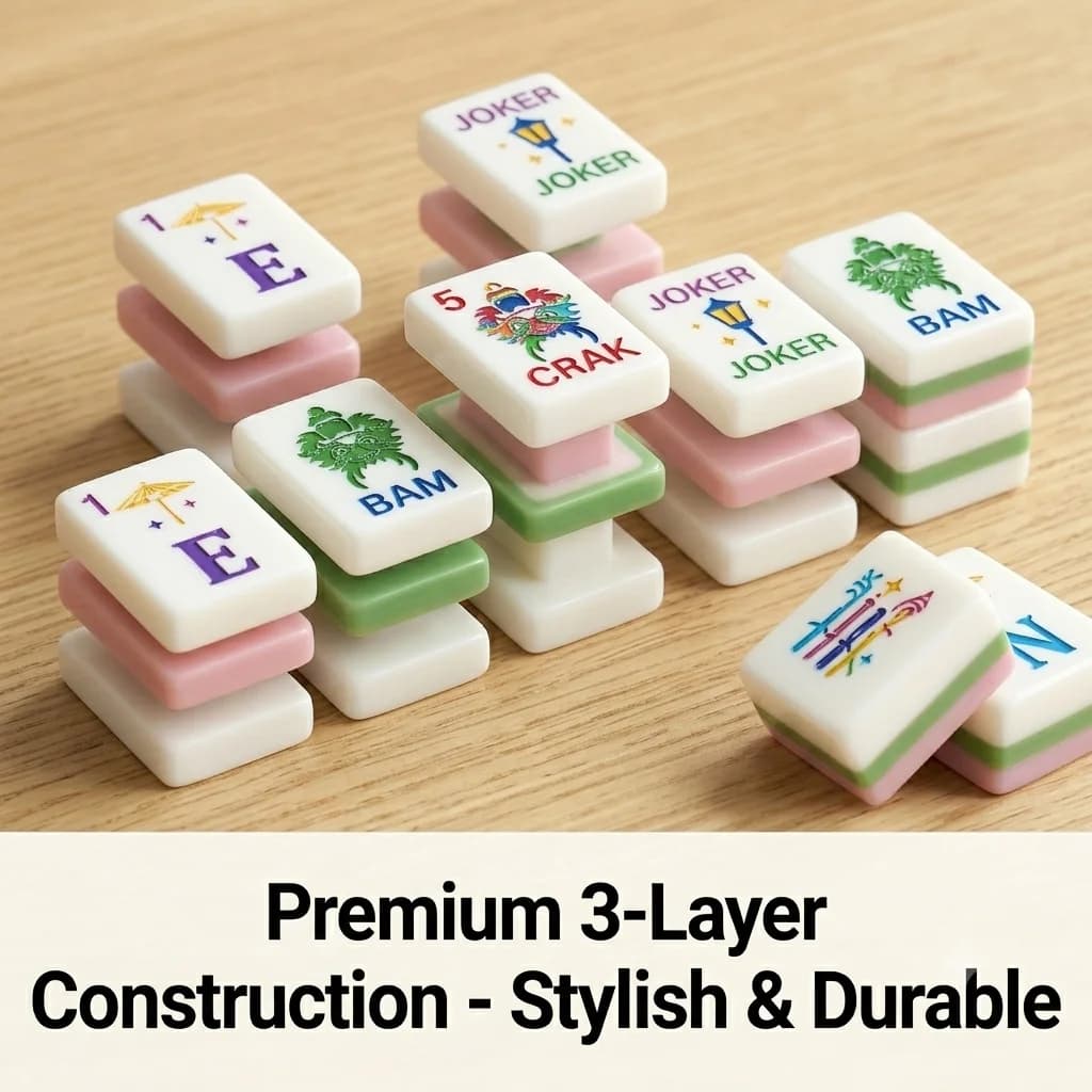 Easy to Read American Mahjong Set Numbers & English Letters CRAK BAM JOKER 3-Layer Acrylic Tiles Premium Family Board Game Gift