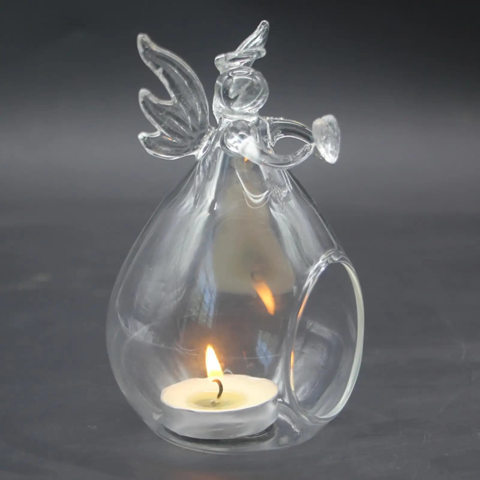 Portacandele in Vetro Trasparente Resistente al Calore, Durevole, a Forma di Angelo, per Decorazioni Domestiche, Matrimoni, Ristoranti e Cene