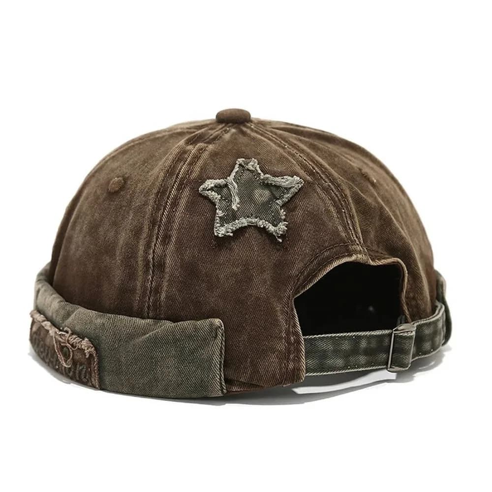 Docker Trendy Cap Adjustable in Washed Cotton, Hip Hop Style, Star Details Unit, No visor, with Letters