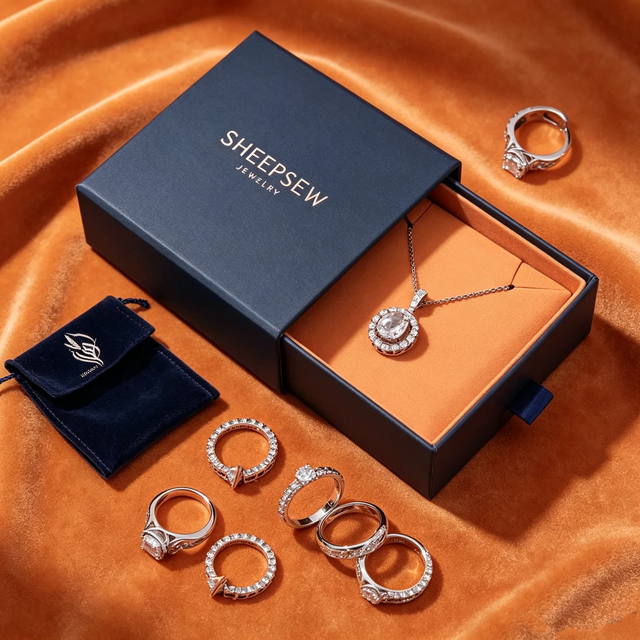 50pcs Sheepsew New Custom Logo Jewelry Drawer Rigid Paper Box Recyclable Black Rings Necklaces Earrings Gift Boxes