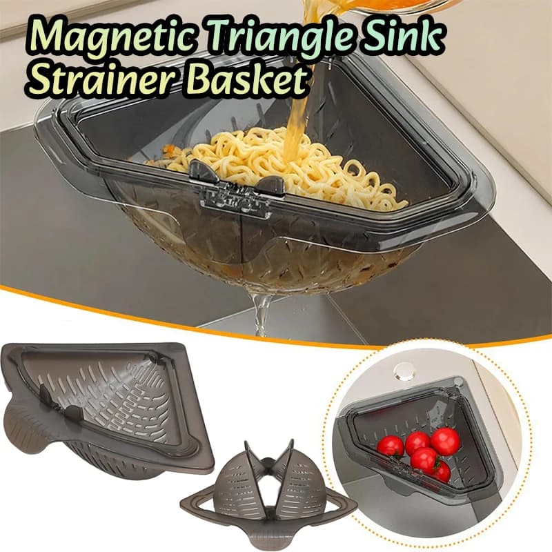 Magnetic Triangle Sink Strainer Basket Kitchen Fruit Vegetable Drainer Sponge Rack Storage Waste Drain Filter Basket Hanging Tra