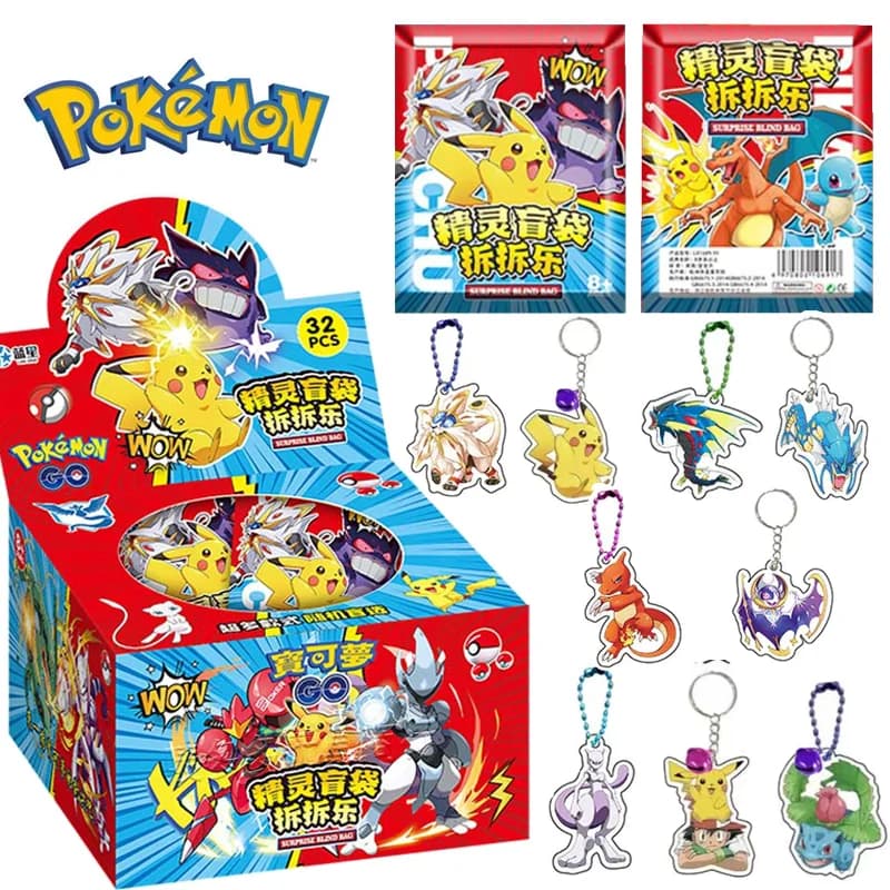 Pokemon Surprise Blind Bag Keychain Pikachu Charm Hole Punch Game Kids Toy Collectible Anime Figure Gift Box Wholesale