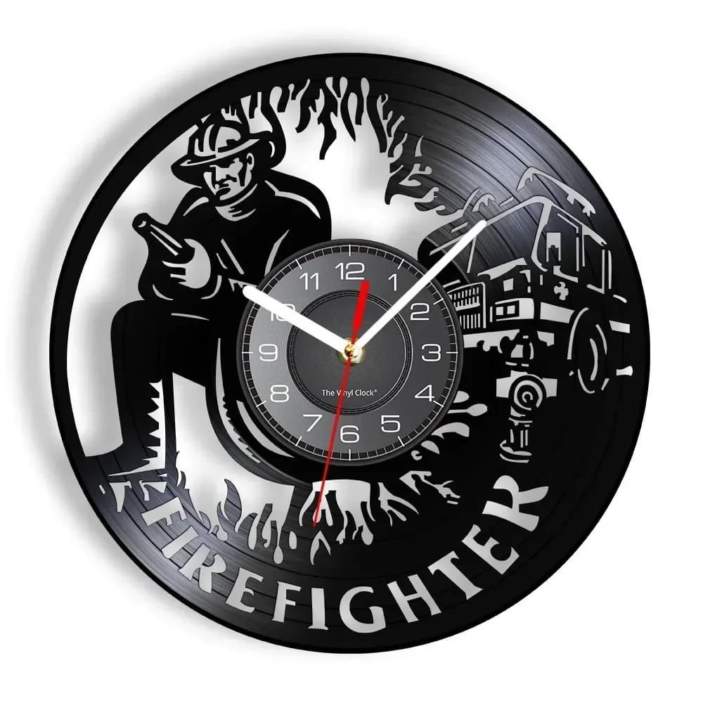 Wall clock with artistic vinyl record fireman, fire truck, firefighter wall watch, fireman, fireman, home decoration, wall clock, gift
