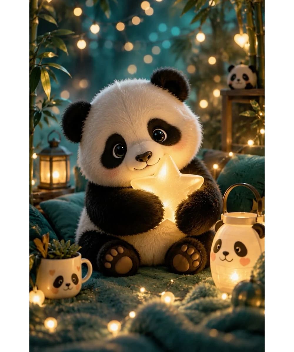 DIY Cute Panda Holding Glowing Star Diamond Painting, Warm Night Bamboo Lantern Scene For Living Room Wall Decoration Gift