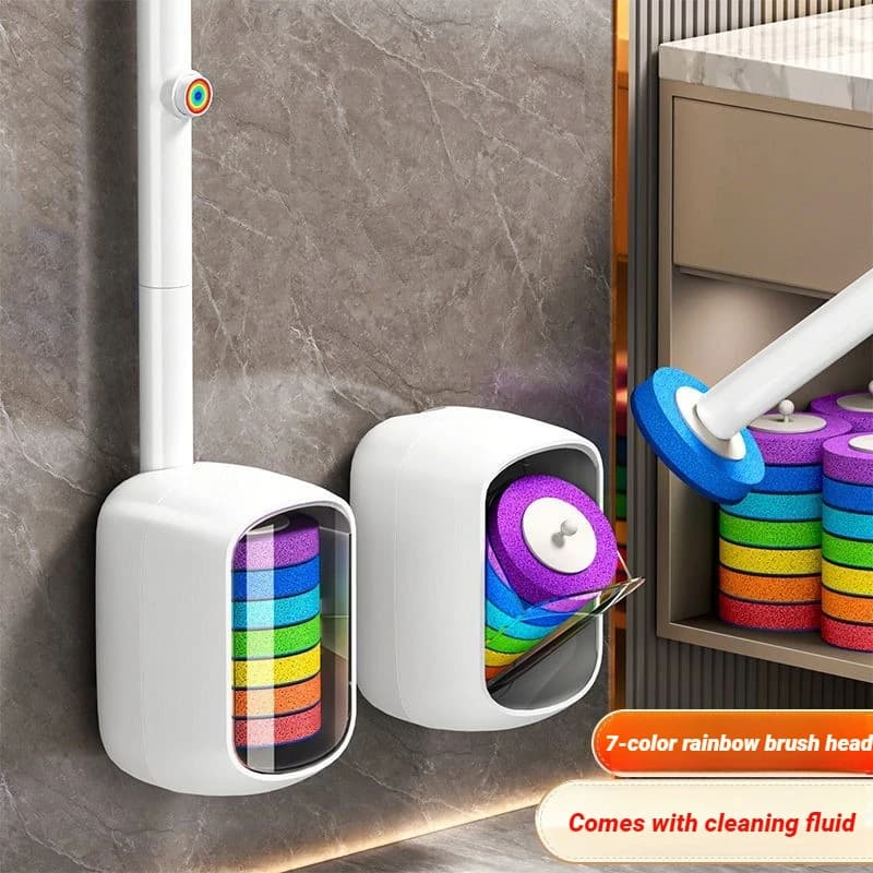 Joybos Rainbow Set Spazzola WC Monouso con Supporto Integrato, Spazzole Montabili a Parete, Manico Lungo 43cm, Strumento per la Pulizia del Bagno