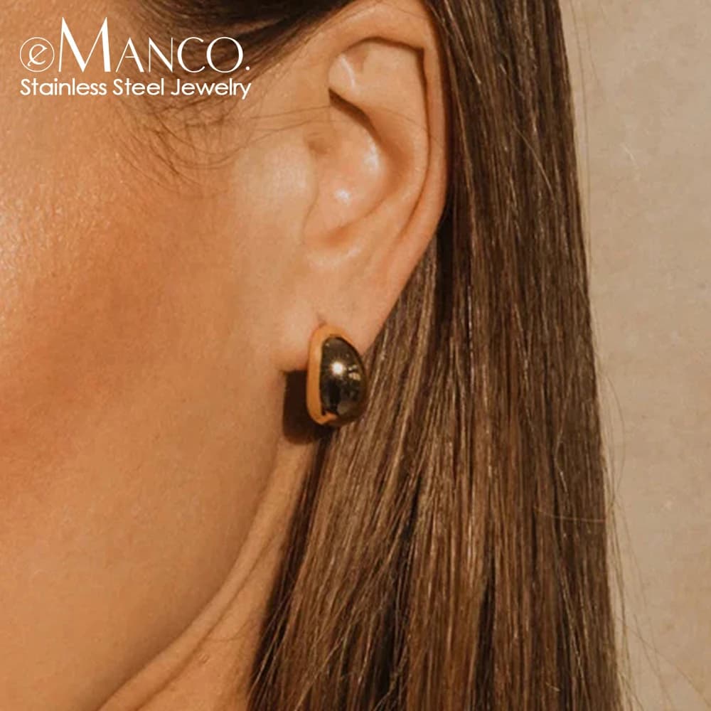 Orecchini a cerchio spessi da donna in acciaio inossidabile eManco, placcati oro, semplici, regalo, gioielli alla moda per ragazze