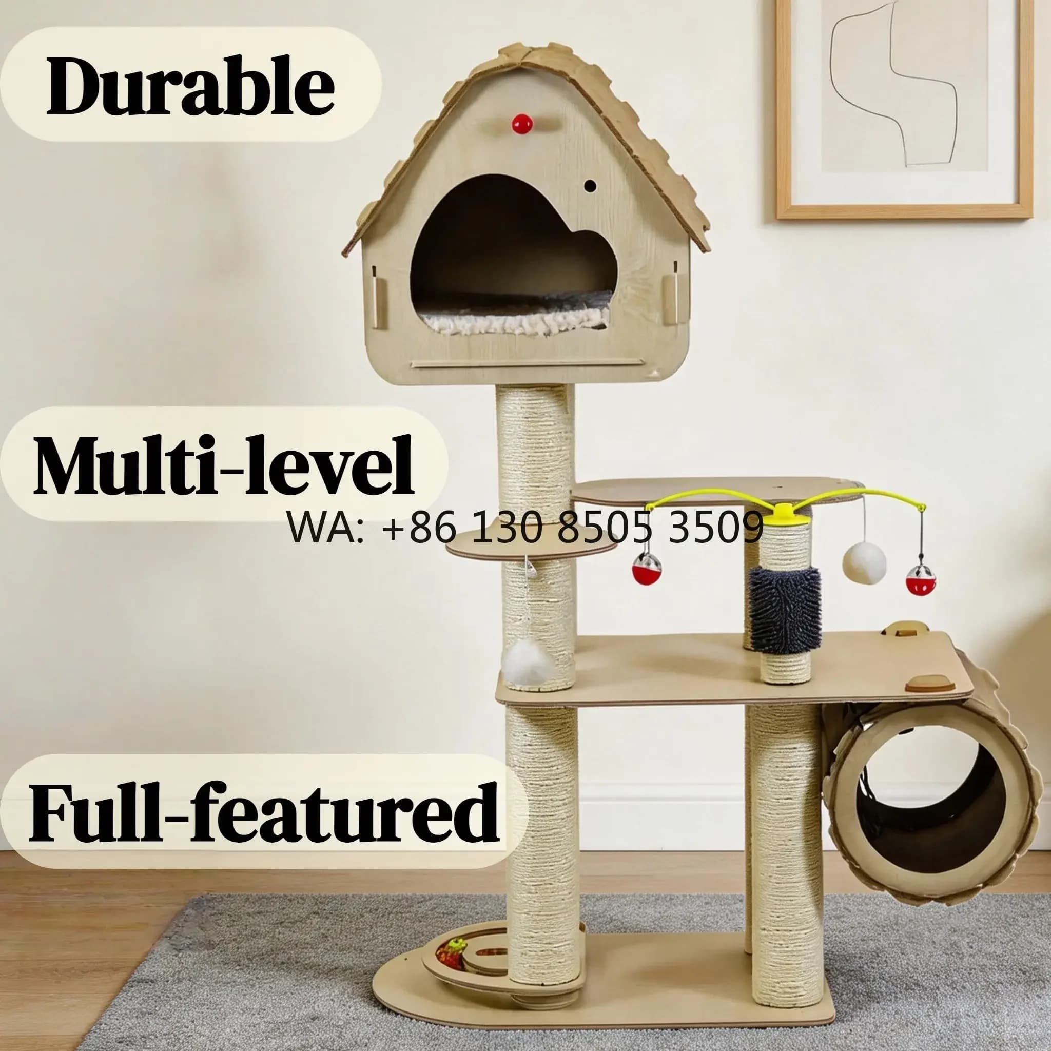 Cat House Full-featured Cat Tree Scratcher cat Self-groomer Exclusive Multi-layer BoardLuxury Design Climbing Frame Multi-level
