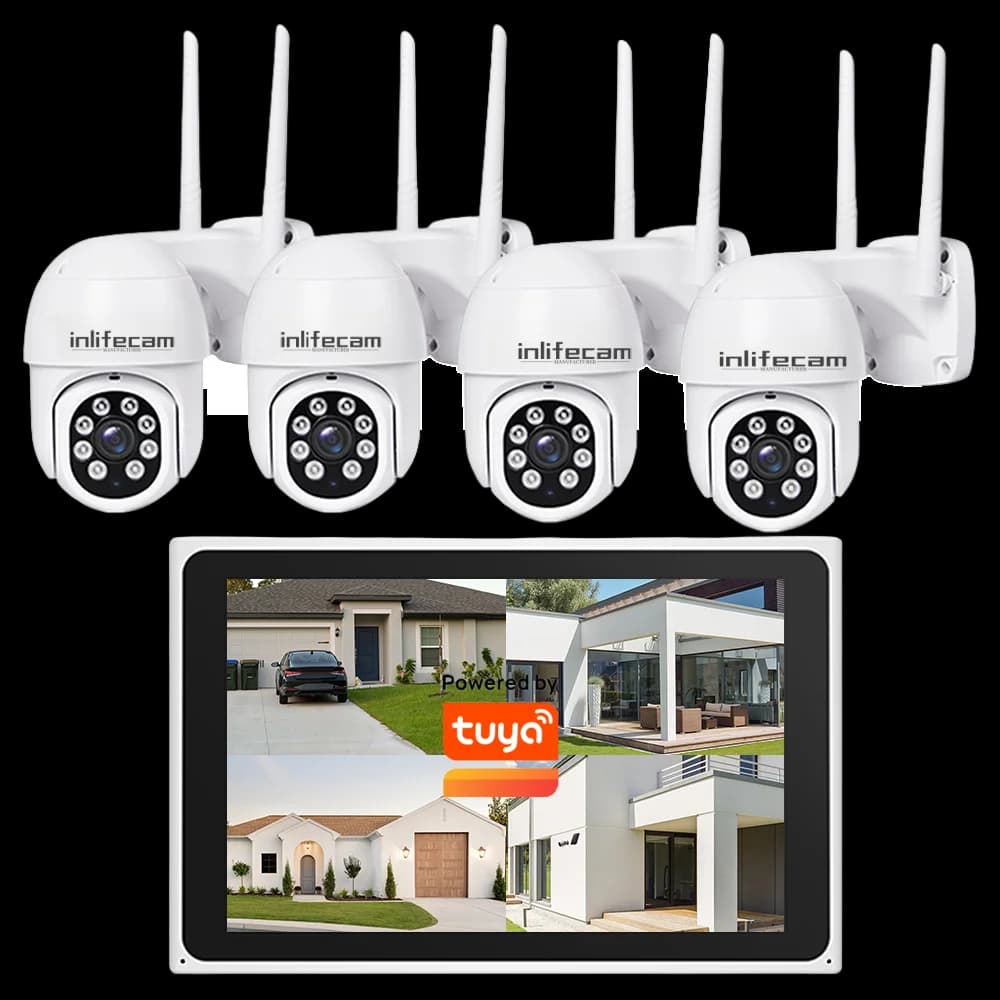 Inlifecam Tuya Smart APP 8CH 3.0MP PTZ esterno Pan Tilt Kit NVR wireless WIFI Telecamera IP di sicurezza Sysmtem 10.1 Schermo