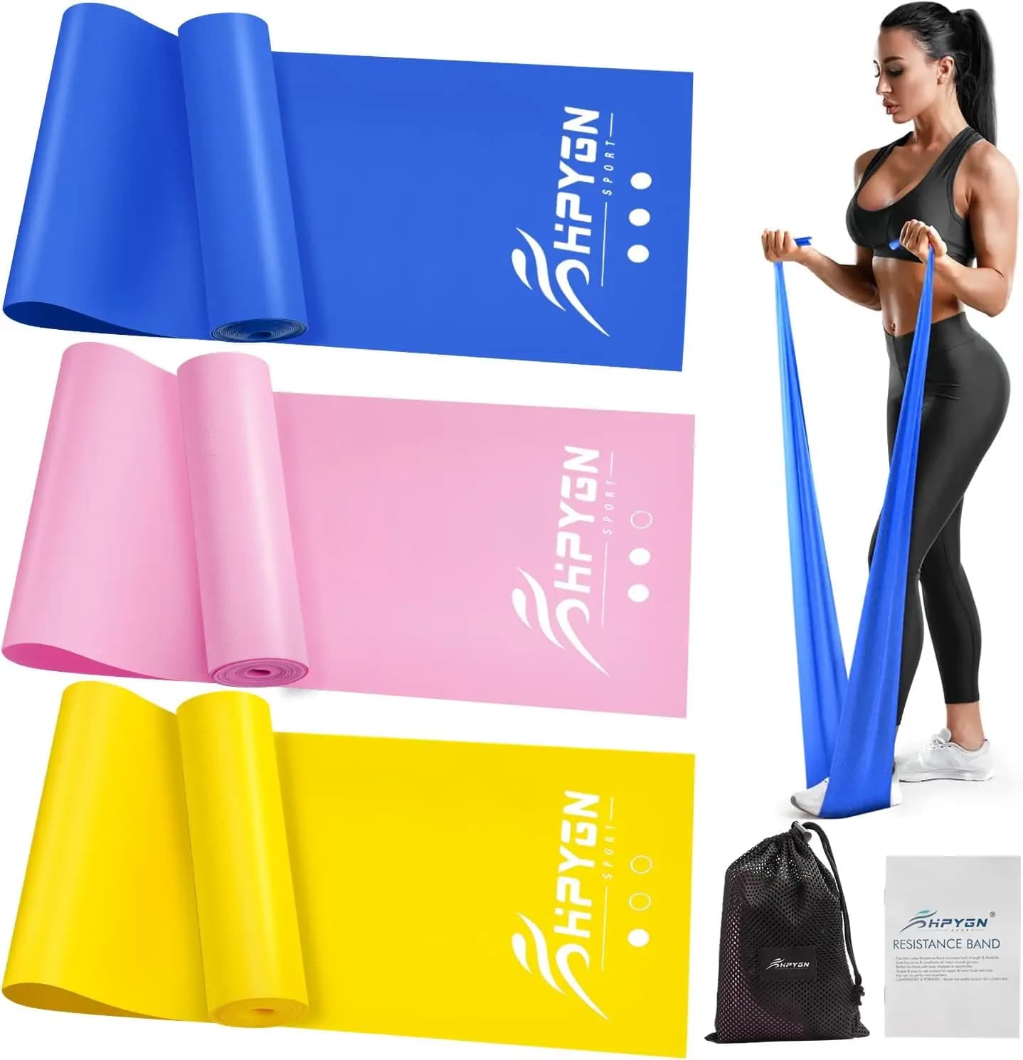 Set di Fasce Elastiche a 3 Livelli di Resistenza per Fisioterapia, Yoga, Allenamento della Forza e Riabilitazione, Bande Elastiche in TPE per Allenamenti a Casa