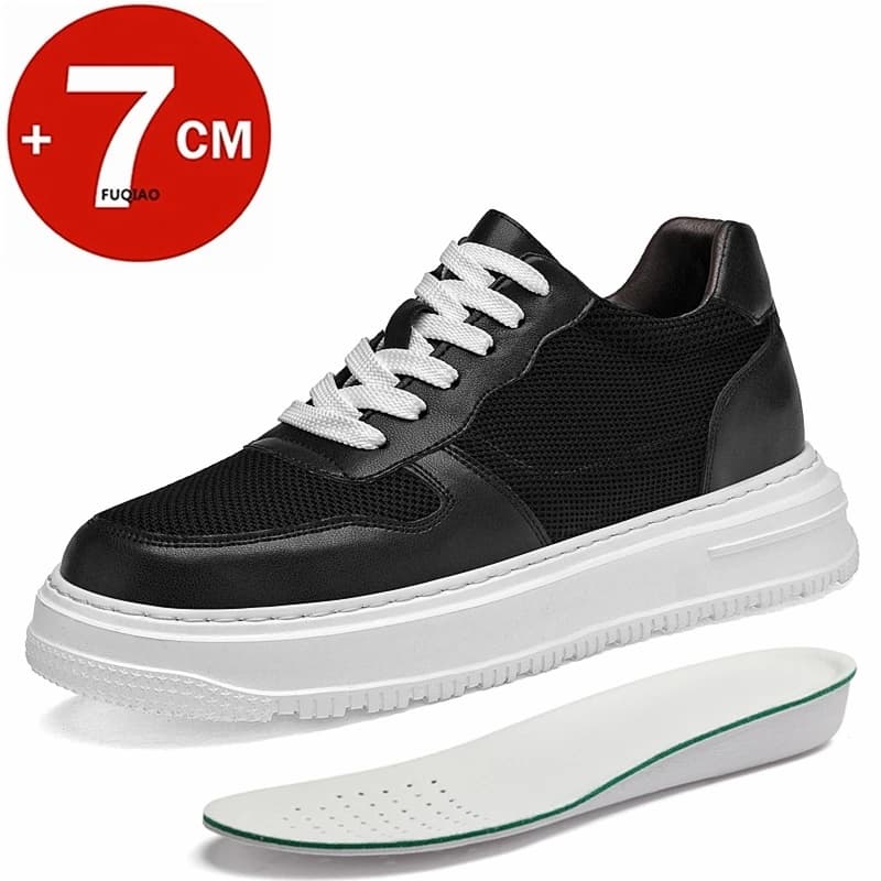 Scarpe da ginnastica con rialzo da uomo, scarpe con tacco nascosto, traspiranti estive, scarpe bianche con aumento di altezza di 7 cm per uomo
