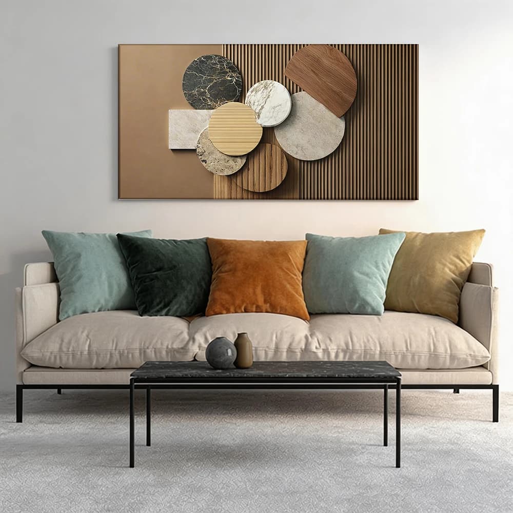 Painted on canvas with large wooden frame, 1 piece. Collection of stone textures.