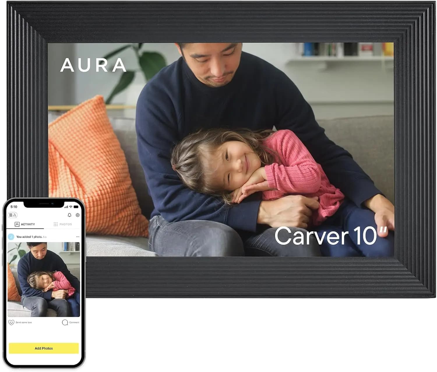 Cornice digitale Carver HD WiFi, 10,1”, Aggiungi foto tramite app, Spazio di archiviazione illimitato gratuito - La scelta di Wirecutter per la migliore cornice digitale