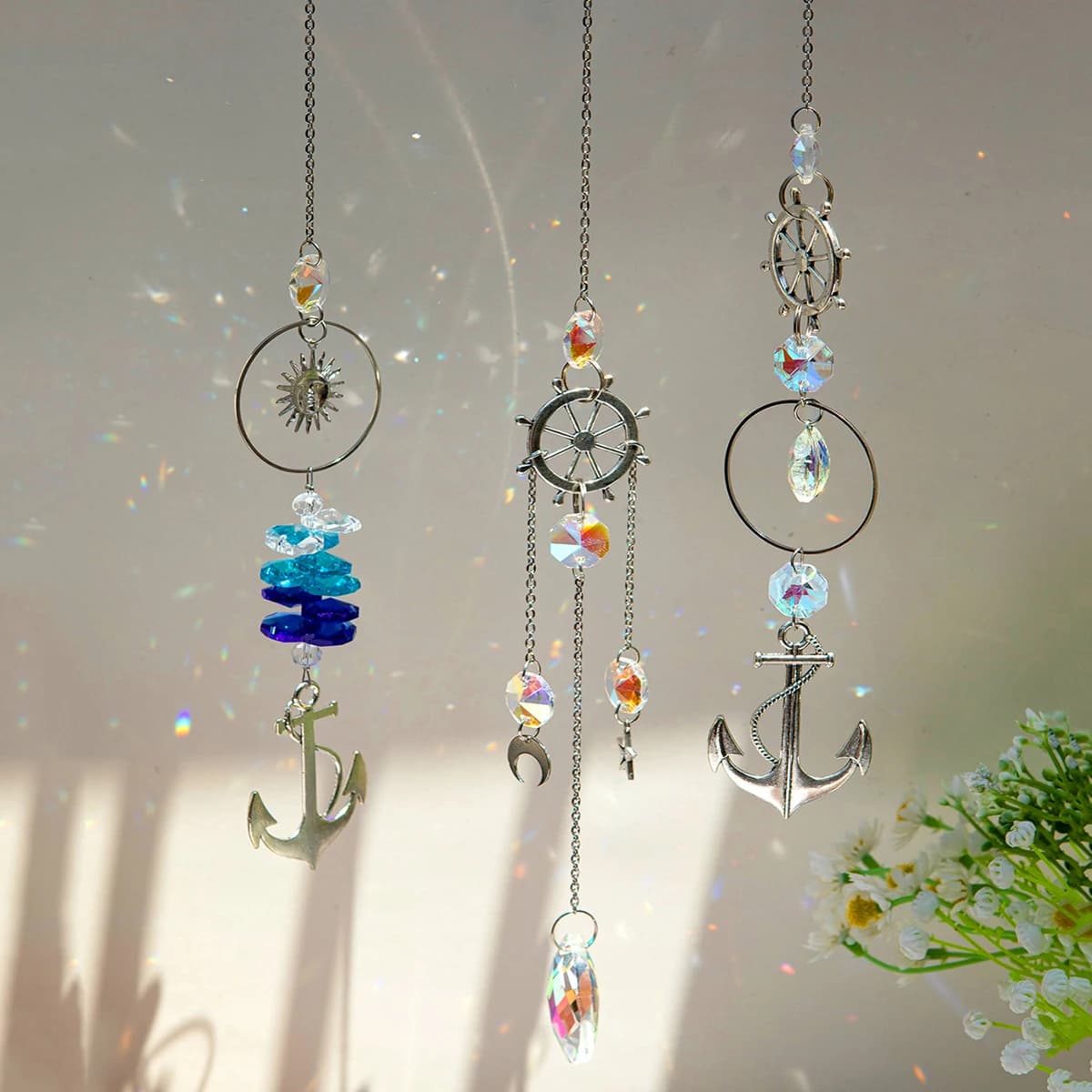 1 pz lega ruota per barca ancoraggio per barca ciondolo in cristallo giardino acchiappasole decorazione carillon di vento esterno fascino