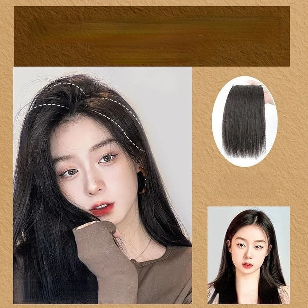 Cuscinetti per capelli invisibili e soffici, extension a clip per donna, con rivestimento in capelli naturali, pezzo copri-cima e lato, cuscinetti sintetici